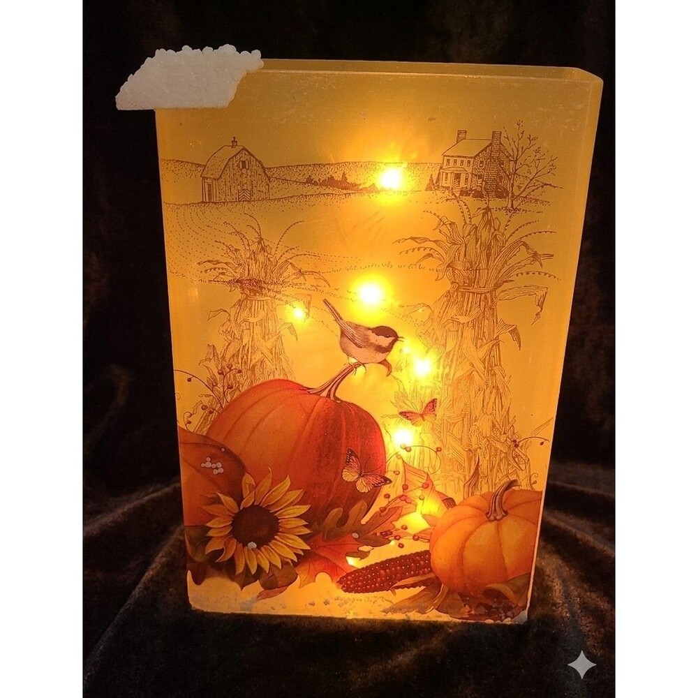 Cracker Barrel Glass Fall Harvest Accent Light Painted 11.75” Used Box READ Open